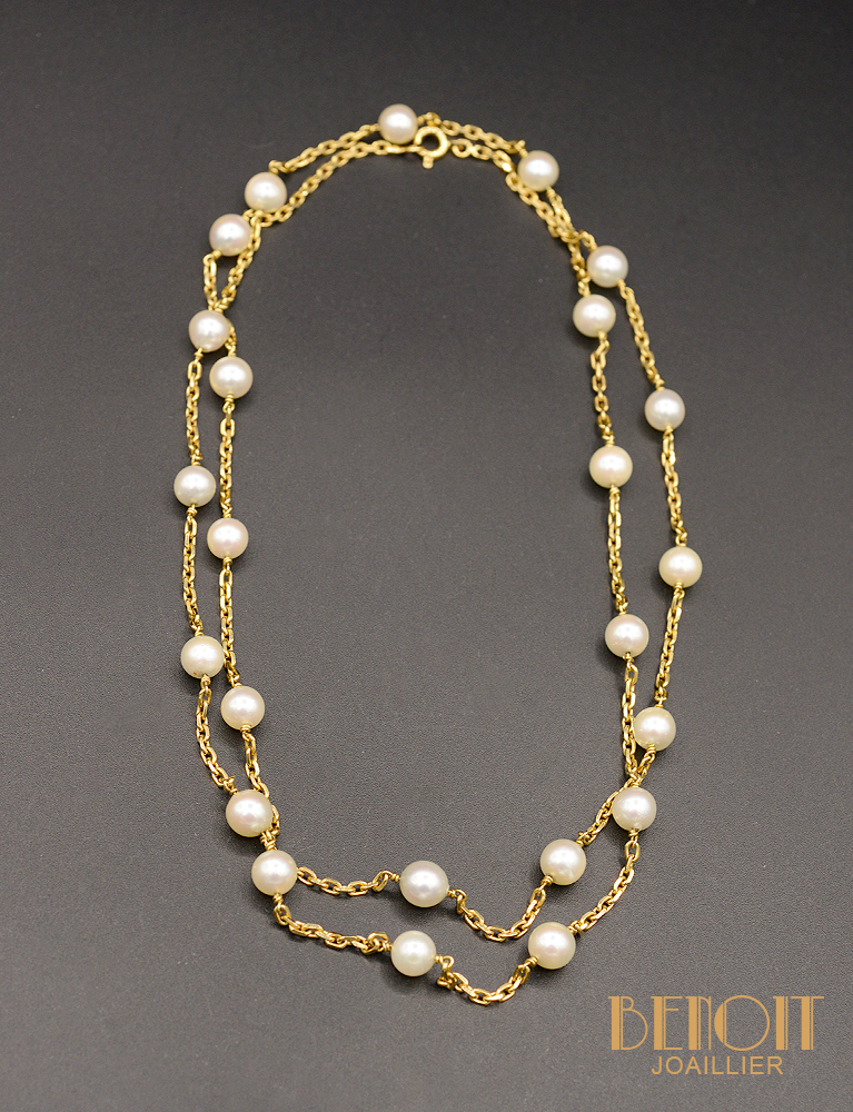 Collier Perles et Chaine Or Jaune