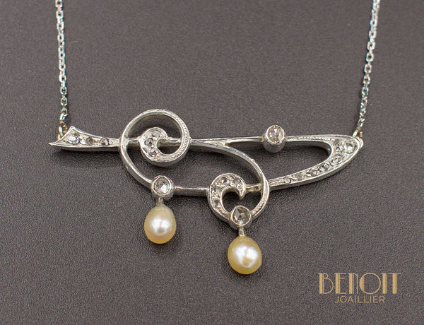 Collier Art Nouveau Diamants Perles