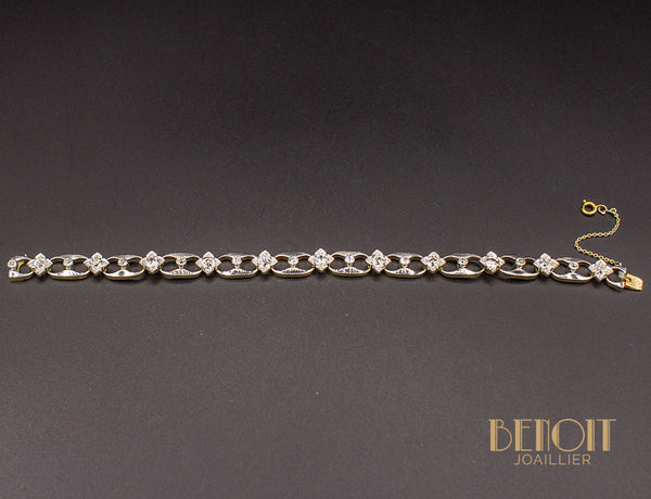 Bracelet Vintage Rigide Finement Diamanté Couleur Or Poli *4512 - Occasion, Sans Marque