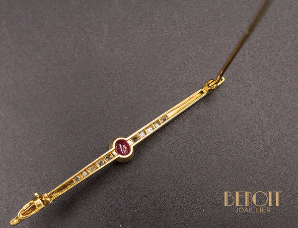 Broche Barrette Vintage Avon - Métal Doré Avec Cristaux Rouge Grenat, Occasion En Bon état