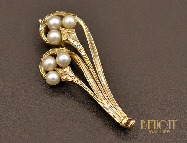 Très Grande Broche De Couturier Or Avec Perles Et Pampilles - Superbe Occasion
