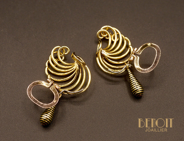 Clips D'Oreilles Émaillés Vintage Signés SG - Lot De Bijoux Anciens - Occasion