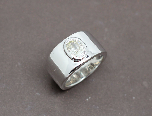 Bague Argent Massif Solitaire Avec Zirconium - Taille 62, Jonc Classique