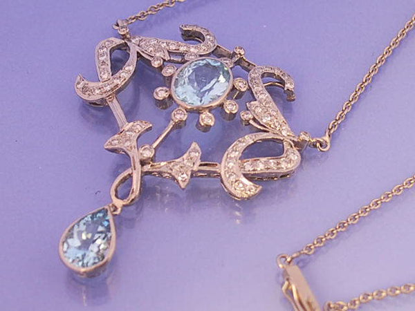 Collier ancien diamants aigues marine et platine