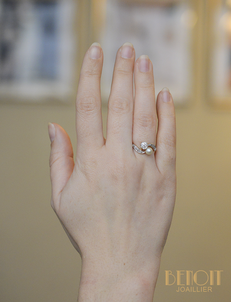 Bague  Toi et Moi Diamant et Perle