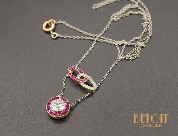 Pendentif Art Déco Diamant Rubis Calibrés