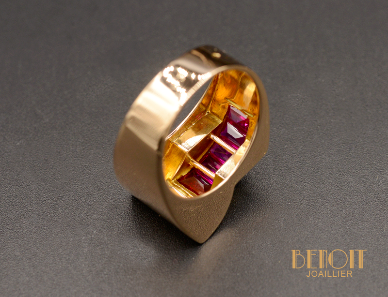 Bague Tank Or Rose et Rubis Verneuil