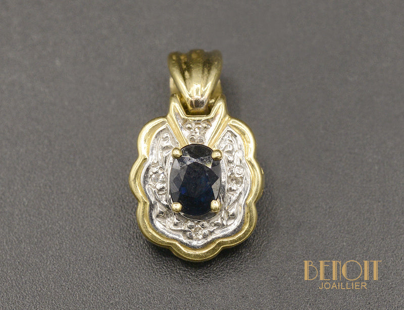 Pendentif Vintage en Deux Ors Saphir