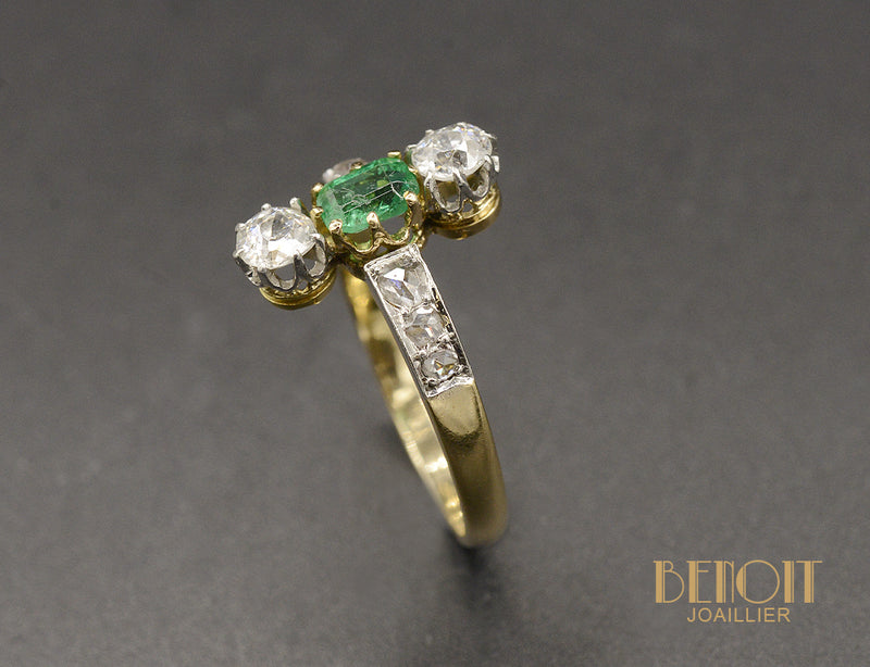 Bague Trilogie Emeraude et Diamants
