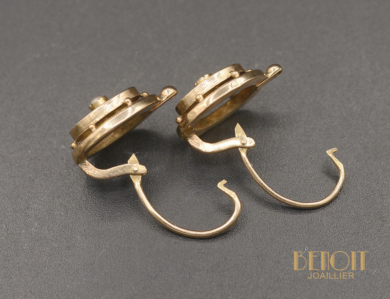 Boucles d'Oreilles Dormeuses en Or rose et Perles fines