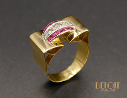Bague Tank Or Jaune Diamants Rubis Verneuil