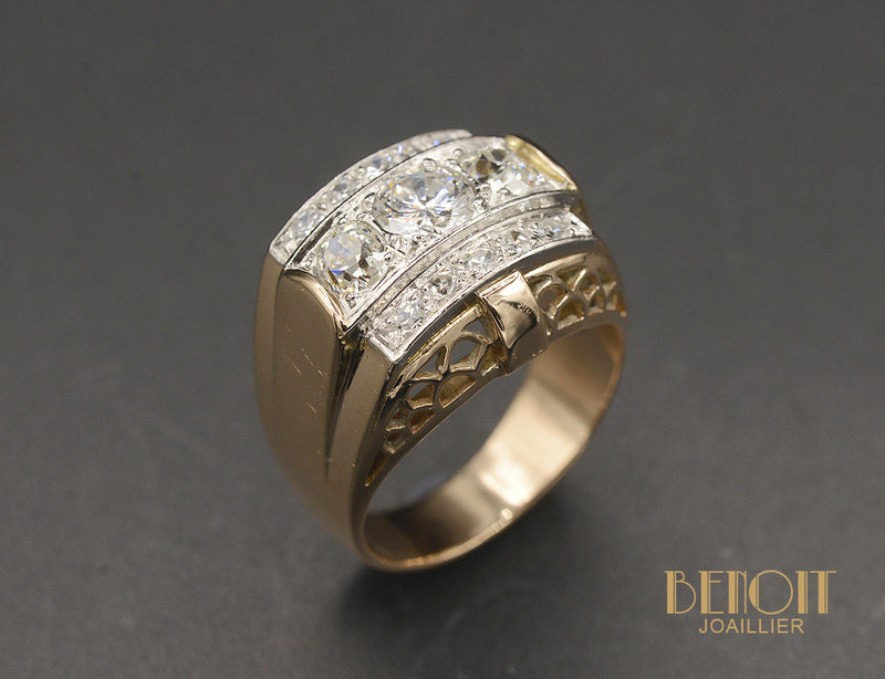 Bague Tank Ecailles Diamants et or rose