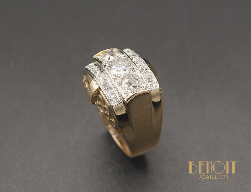 Bague Tank Ecailles Diamants et or rose