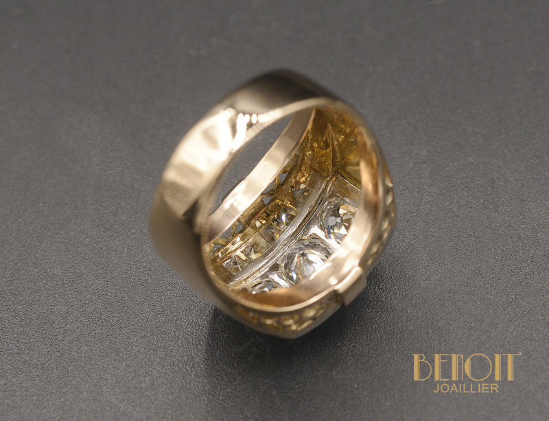 Bague Tank Ecailles Diamants et or rose