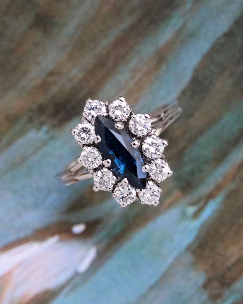 Grosse Bague Rhodié T54 Princesse Marquise de Saphir Cz Argent 925 Grosse Bague Rhodié T54 Princesse Marquise de Saphir Cz Argent 925