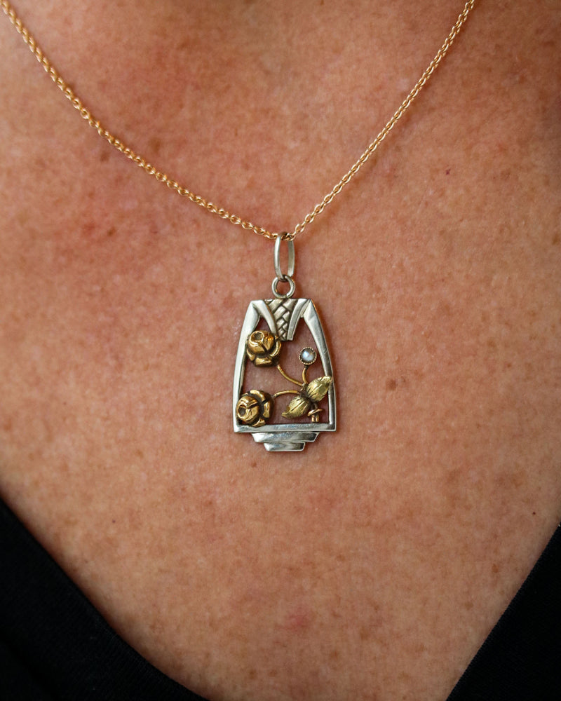 Pendentif Ancien Deux Ors et Perles