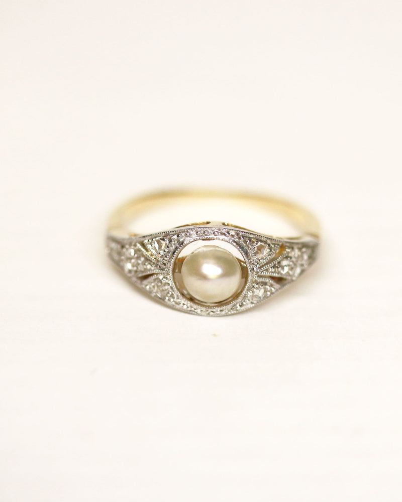 Jonc Art Déco Or rose et blanc Perle Fine et Diamants