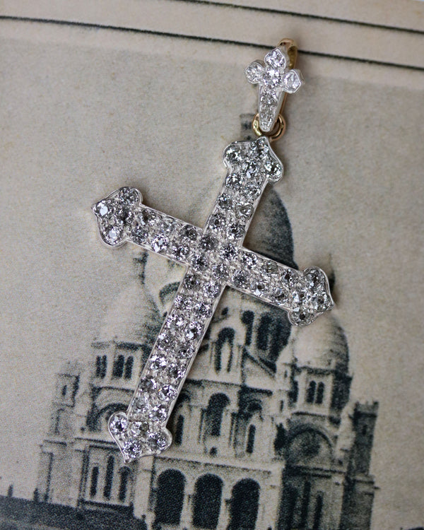 Croix Belle Epoque Or, Argent et Diamants