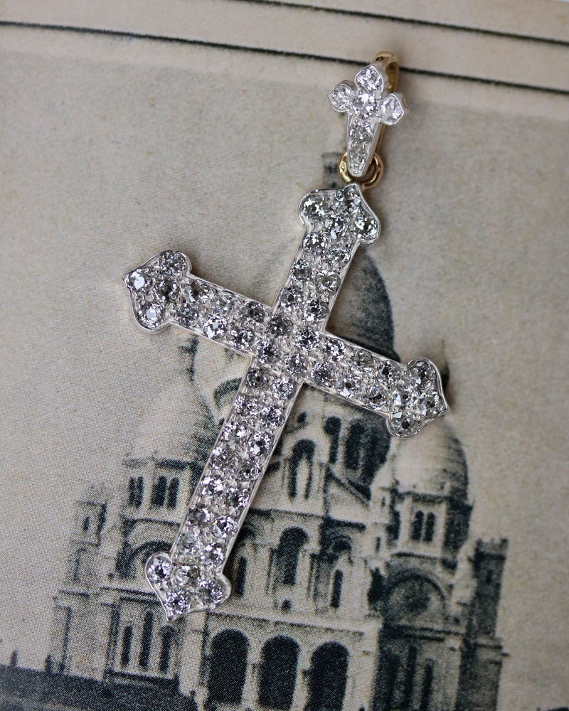 Croix Belle Epoque Or, Argent et Diamants