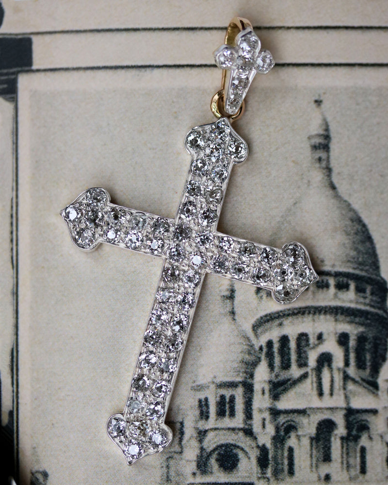 Croix Belle Epoque Or, Argent et Diamants