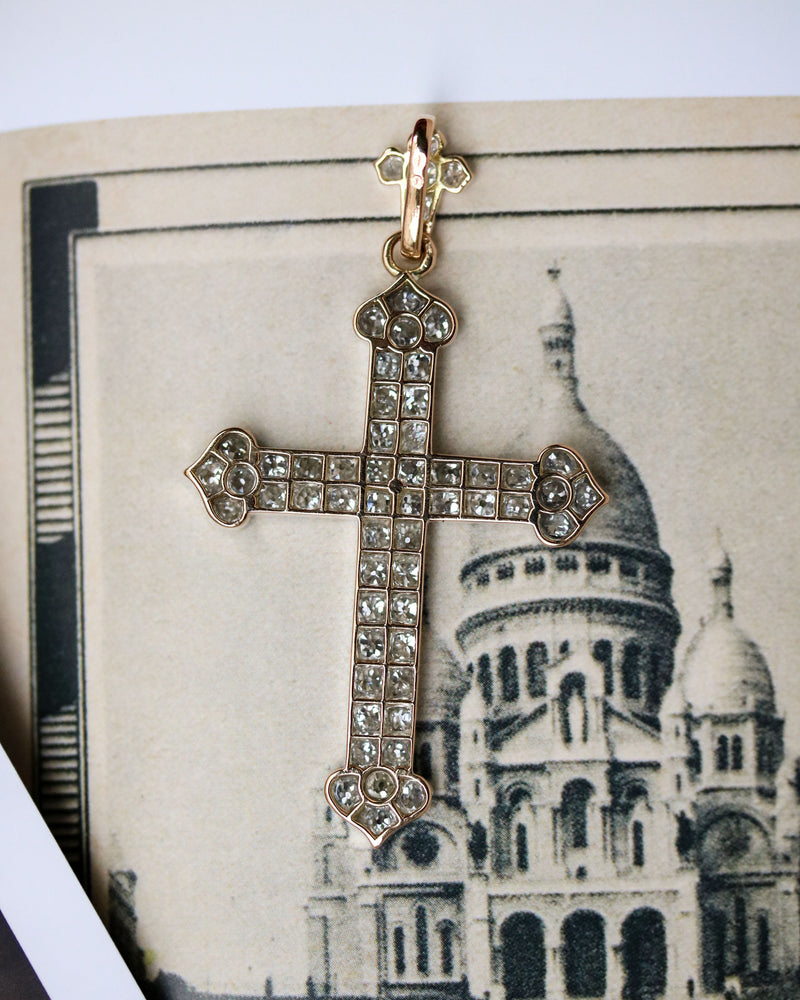 Croix Belle Epoque Or, Argent et Diamants