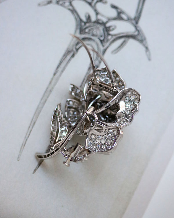 Broche Ancienne Or Blanc Platine et Diamants