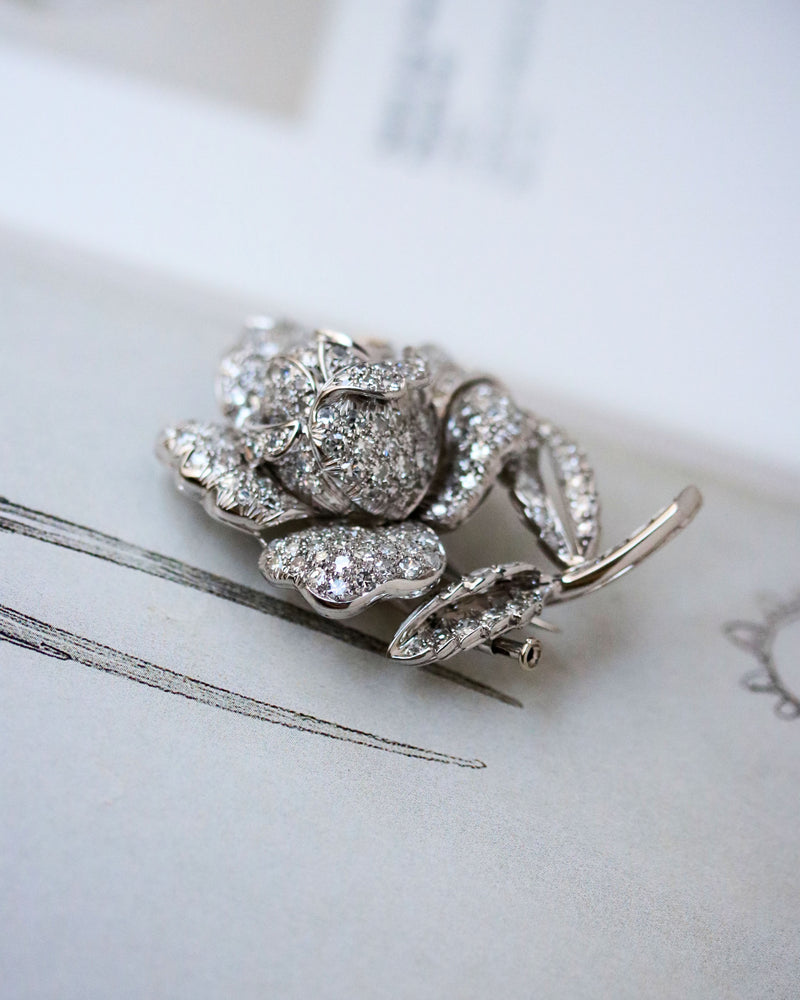 Broche Ancienne Or Blanc Platine et Diamants