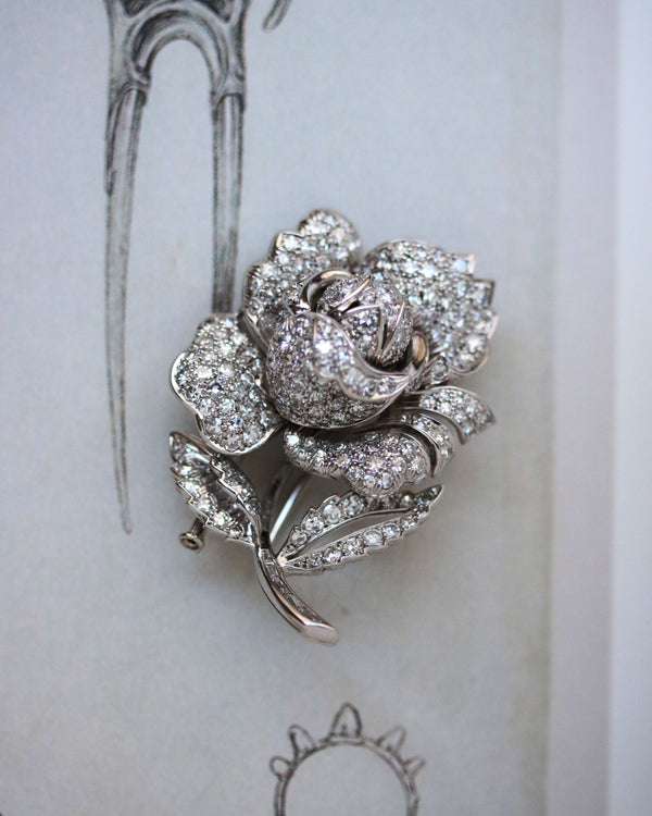 Broche Ancienne Or Blanc Platine et Diamants