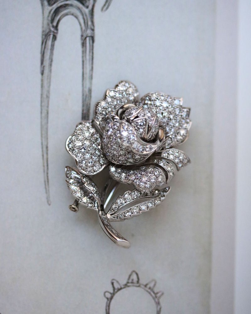 Broche Ancienne Or Blanc Platine et Diamants