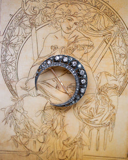 Broche Croissant Diamant Or et Argent