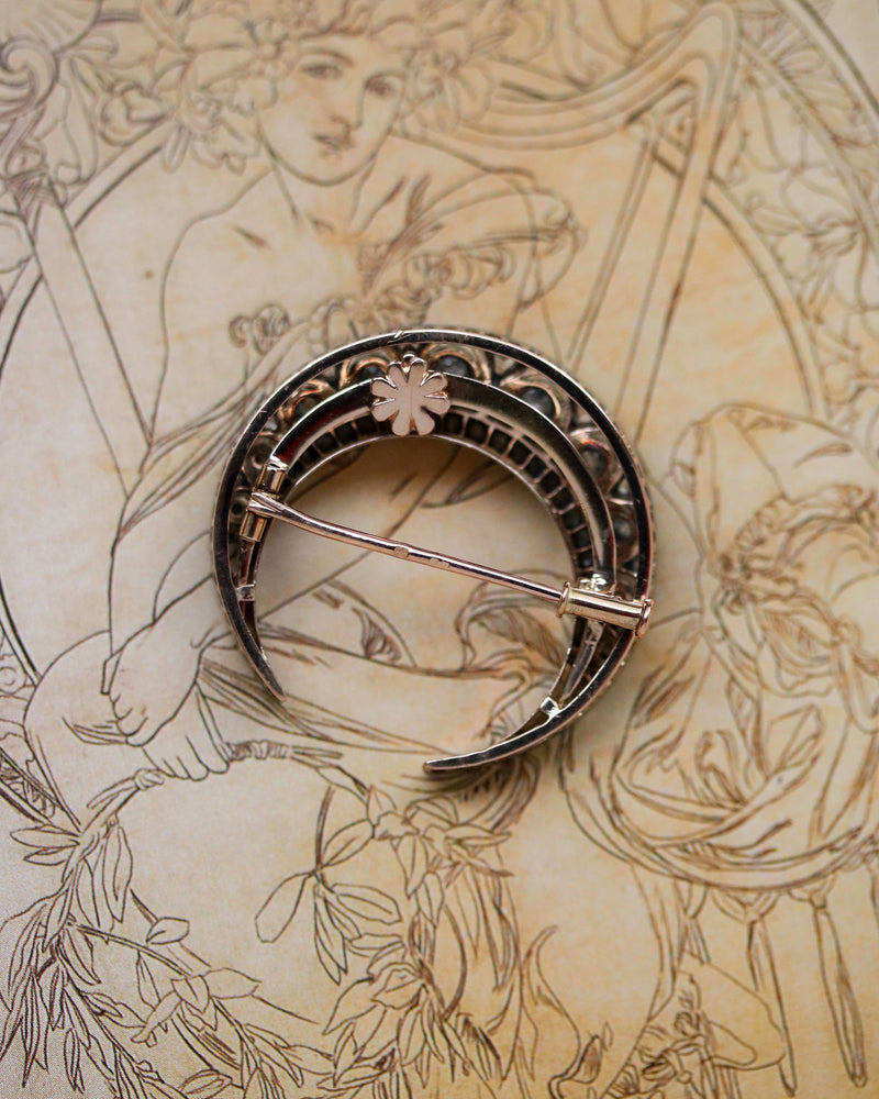 Broche Croissant Diamant Or et Argent