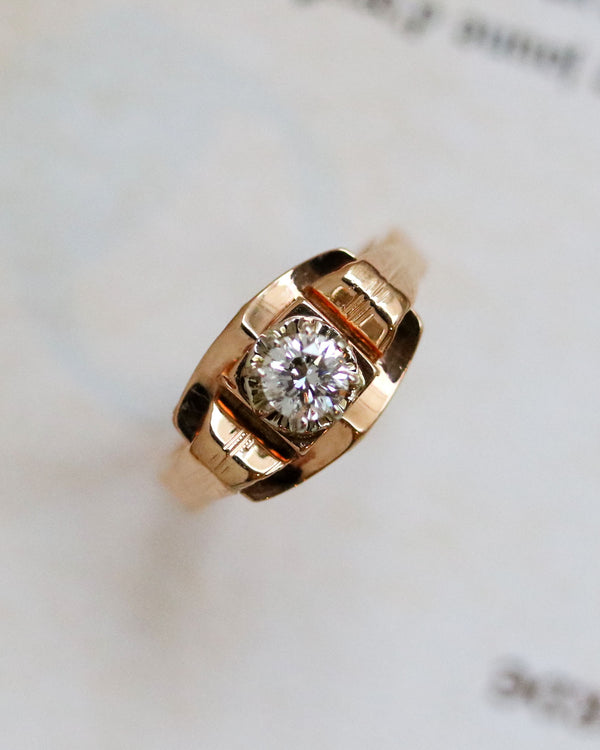 Bague Art Déco Or Rose Diamant