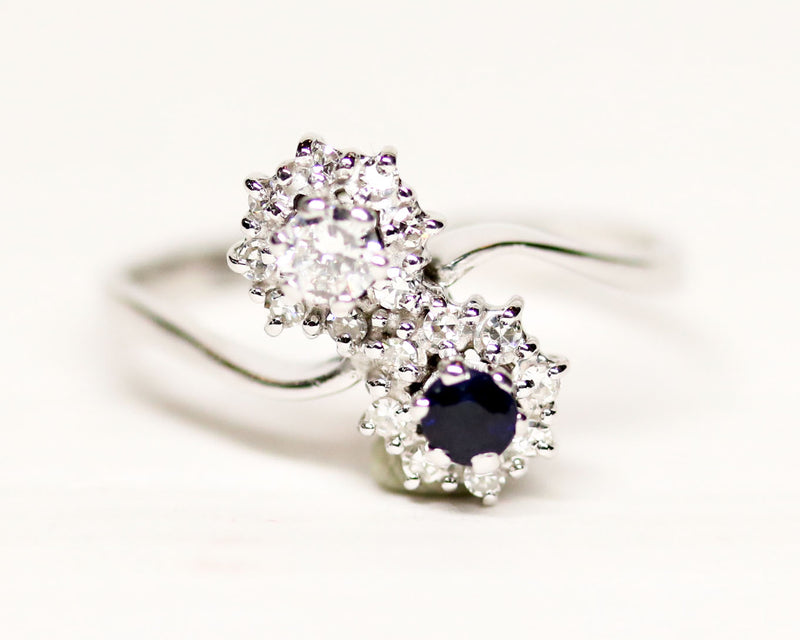 Bague Toi et Moi Or Blanc Saphir et Diamant