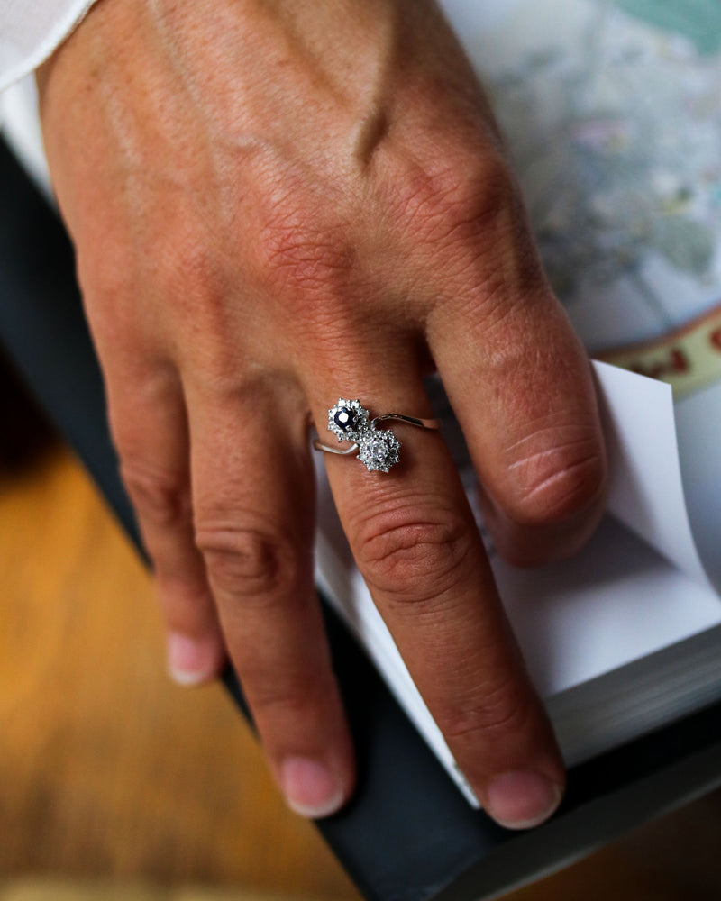 Bague Toi et Moi Or Blanc Saphir et Diamant
