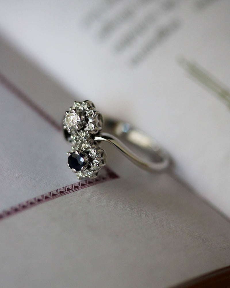 Bague Toi et Moi Or Blanc Saphir et Diamant