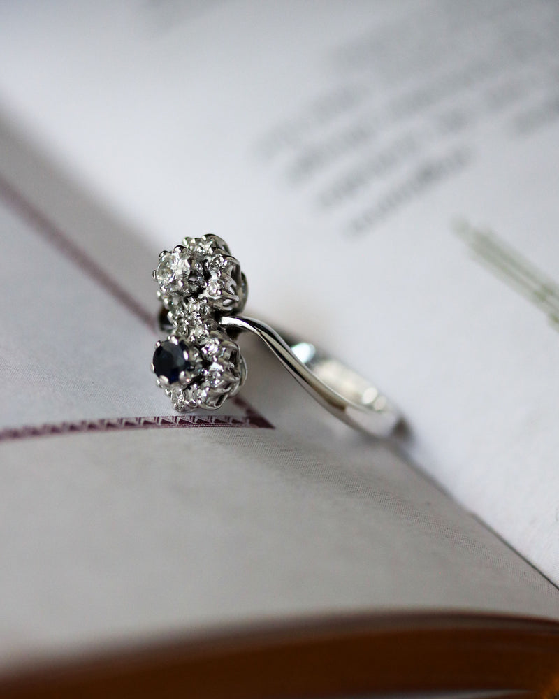 Bague Toi et Moi Or Blanc Saphir et Diamant