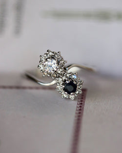 Bague Toi et Moi Or Blanc Saphir et Diamant