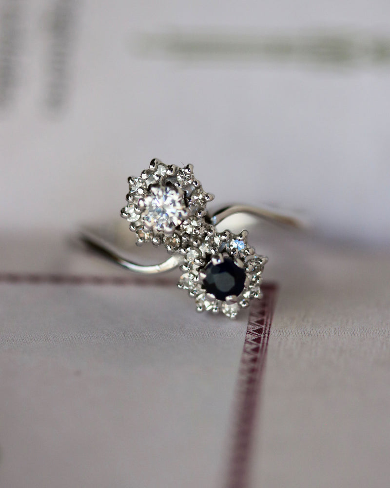 Bague Toi et Moi Or Blanc Saphir et Diamant