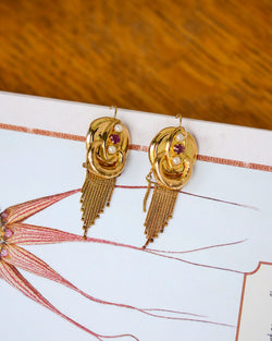 Paire de Boucles d'Oreilles Napoléon III Perles fines Rubis