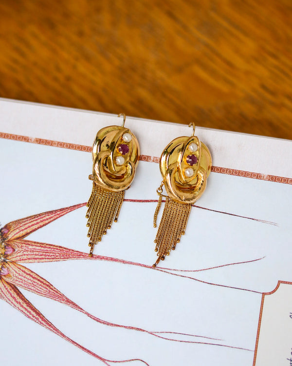 Paire de Boucles d'Oreilles Napoléon III Perles fines Rubis