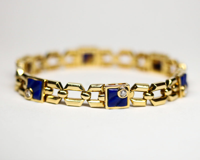 Bracelet Or jaune Diamants et Lapis Lazuli
