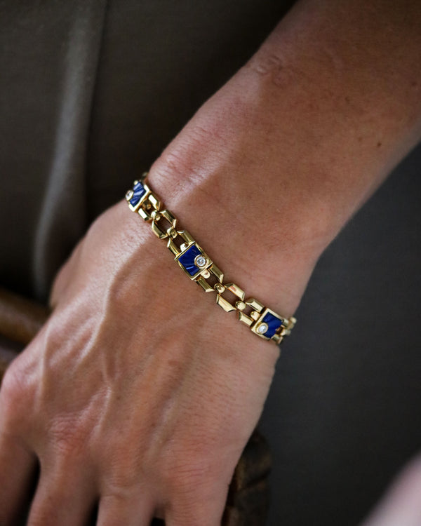 Bracelet Or jaune Diamants et Lapis Lazuli