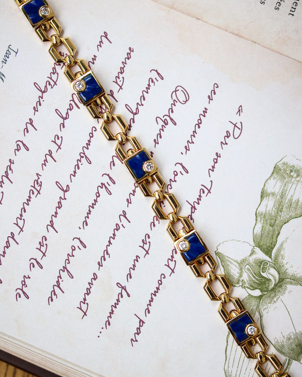 Bracelet Or jaune Diamants et Lapis Lazuli