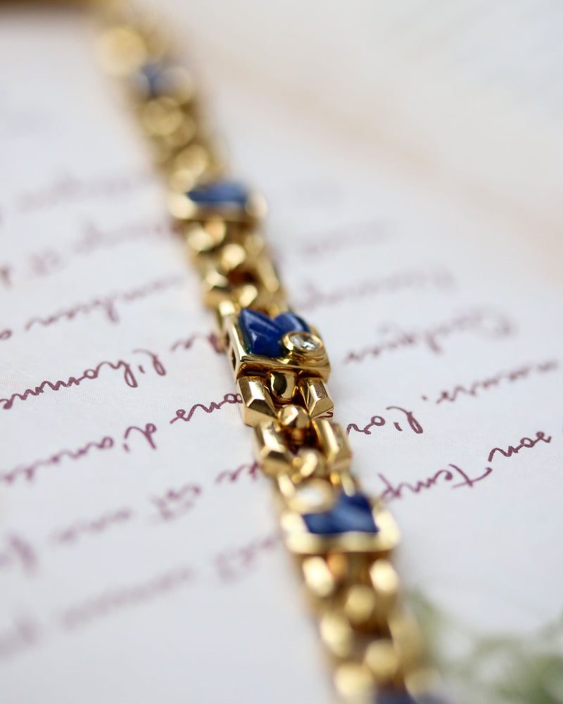 Bracelet Or jaune Diamants et Lapis Lazuli