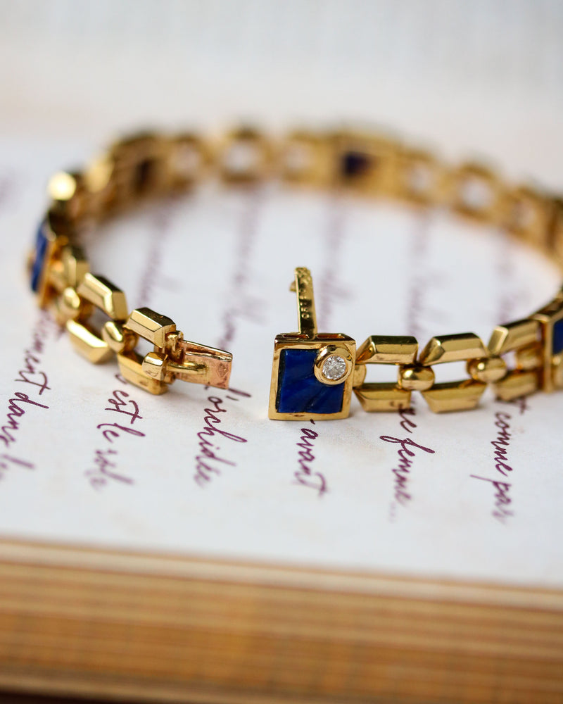 Bracelet Or jaune Diamants et Lapis Lazuli