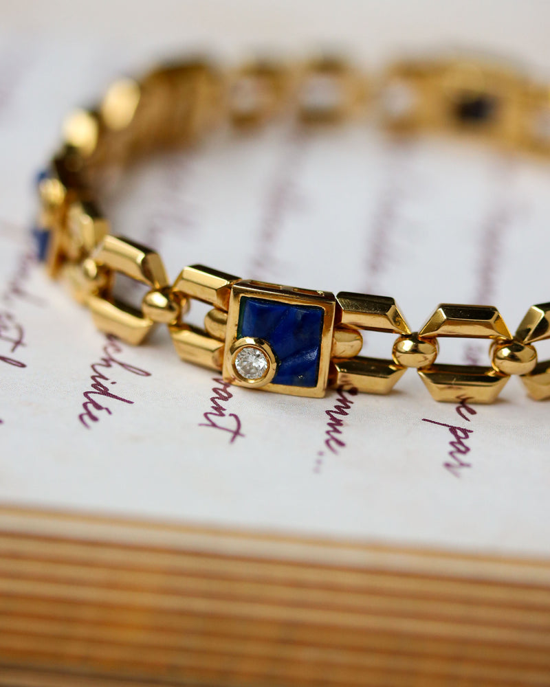 Bracelet Or jaune Diamants et Lapis Lazuli