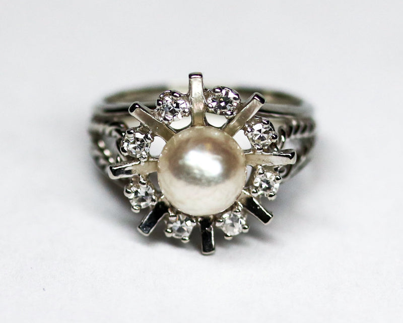Bague Marguerite Or Blanc Perle et Diamants