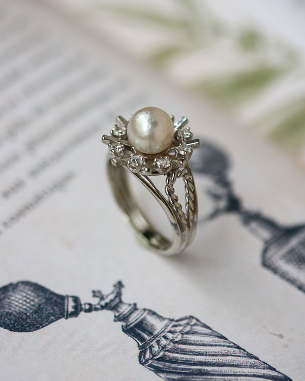 Bague Marguerite Or Blanc Perle et Diamants