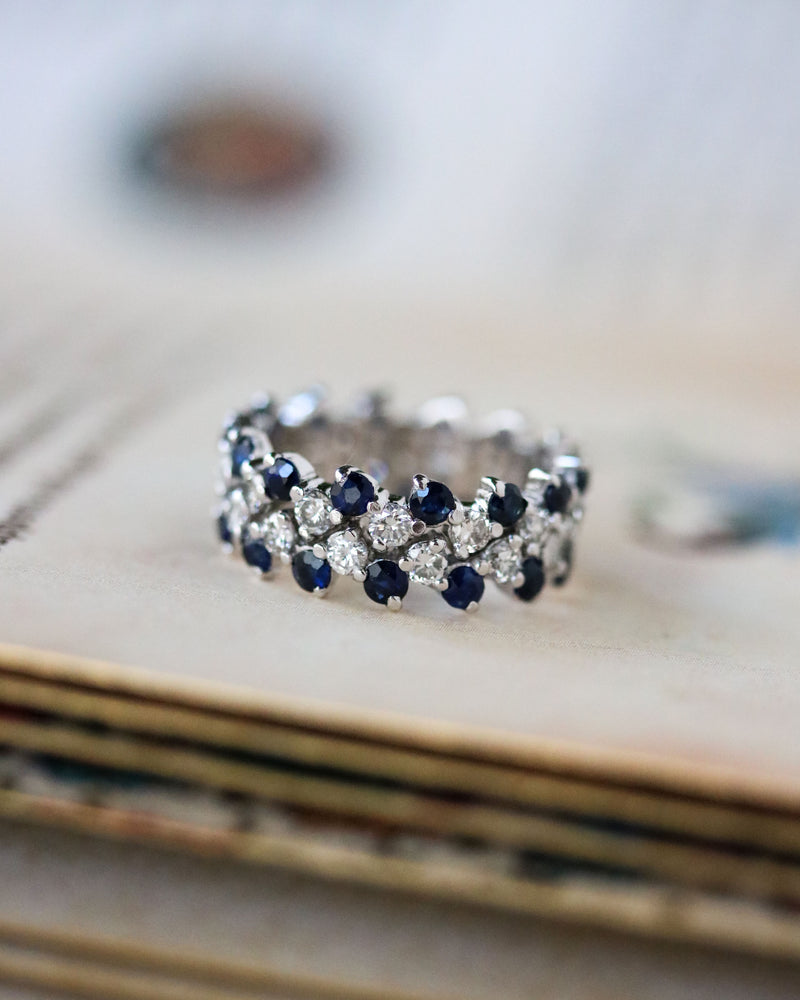 Bague Tour Complet Diamants et Saphirs