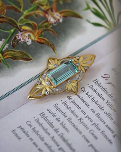 Broche Pendentif Or Jaune Aigue Marine et Diamants